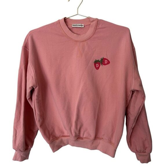 Dippin Daisys Light Pink Cotton Crew Neck Pull Over Strawberry Sweatshirt Size S - Picture 5 of 10